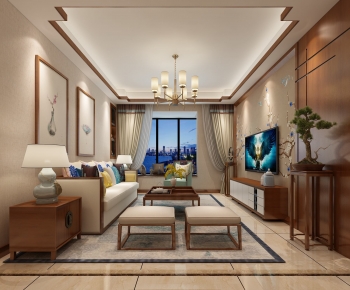 New Chinese Style A Living Room-ID:829339035