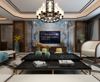 New Chinese Style A Living Room-ID:653903961