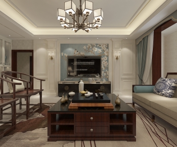 New Chinese Style A Living Room-ID:321697951