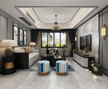 New Chinese Style A Living Room-ID:864489151