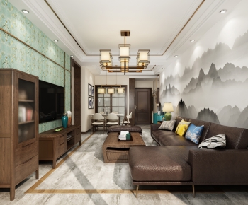 New Chinese Style A Living Room-ID:763309969