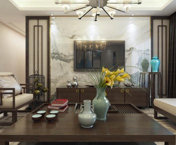 New Chinese Style A Living Room-ID:961246012