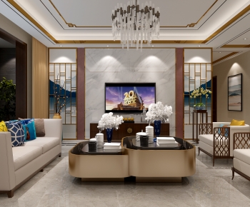 New Chinese Style A Living Room-ID:616345881