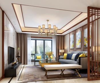 New Chinese Style A Living Room-ID:621992119