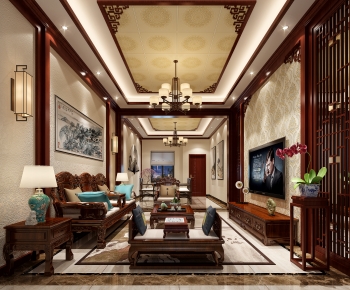 New Chinese Style A Living Room-ID:256774902