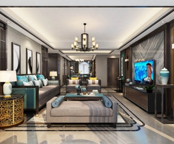 New Chinese Style A Living Room-ID:650458109