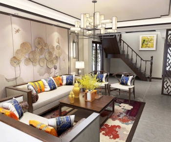 New Chinese Style A Living Room-ID:998956927