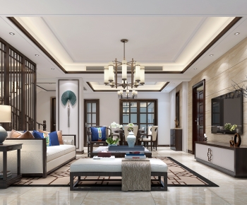 New Chinese Style A Living Room-ID:637763024