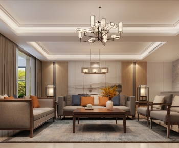 New Chinese Style A Living Room-ID:661958932