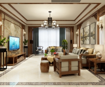 New Chinese Style A Living Room-ID:748514895