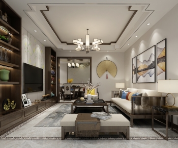 New Chinese Style A Living Room-ID:900275956