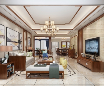 New Chinese Style A Living Room-ID:439332965