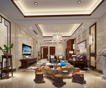 New Chinese Style A Living Room-ID:608064898