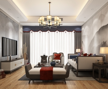 New Chinese Style A Living Room-ID:621078017