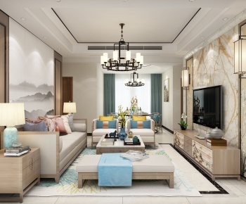 New Chinese Style A Living Room-ID:186623103