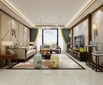 New Chinese Style A Living Room-ID:911422977