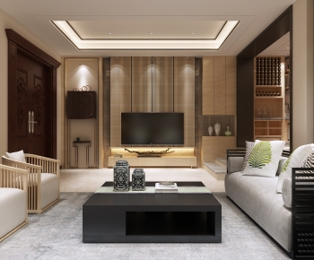 New Chinese Style A Living Room-ID:980108989