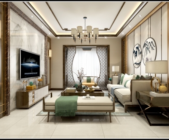 New Chinese Style A Living Room-ID:992822896