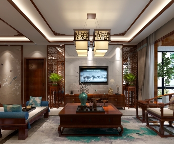 New Chinese Style A Living Room-ID:199282885