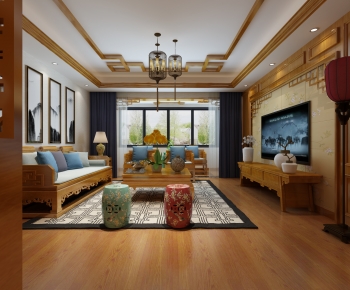 New Chinese Style A Living Room-ID:767072926