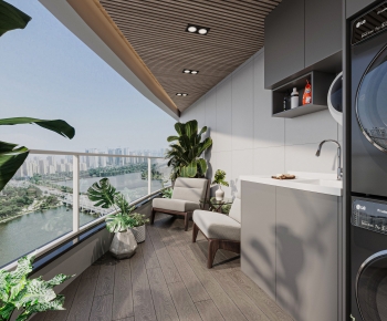 Modern Balcony Laundry Room-ID:375340062