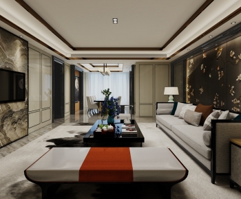 New Chinese Style A Living Room-ID:839402918