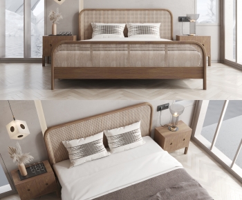 Wabi-sabi Style Double Bed-ID:890757083