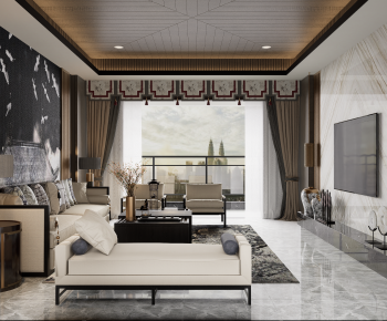 New Chinese Style A Living Room-ID:641347891