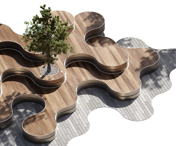 现代创意公园木制公共景观凳3D模型