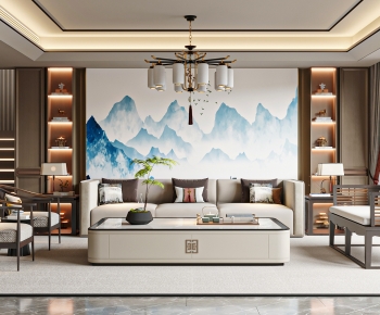 New Chinese Style A Living Room-ID:555429593