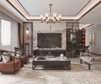 New Chinese Style A Living Room-ID:730844979