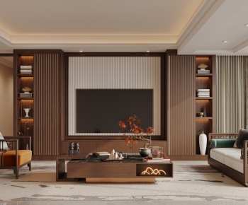 New Chinese Style A Living Room-ID:704521892