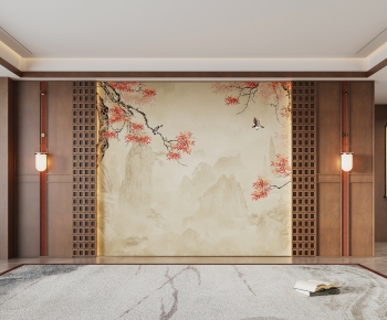 New Chinese Style TV Wall-ID:755423071