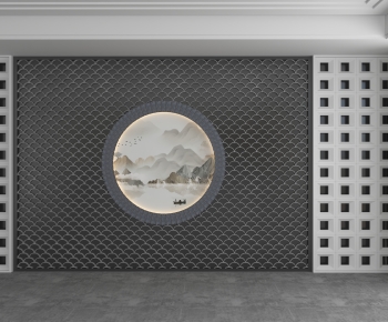 New Chinese Style TV Wall-ID:594351057