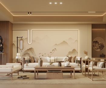 New Chinese Style A Living Room-ID:499957087