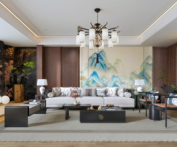 New Chinese Style A Living Room-ID:982462883