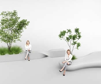 现代户外异形树池景观座凳3D模型