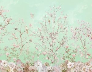 现代浅绿色花鸟壁纸-ID:904448039