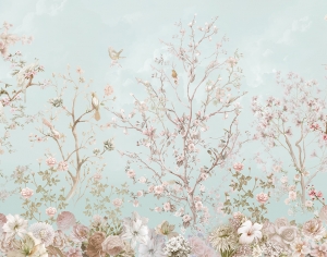 现代浅蓝色花鸟壁纸-ID:944927935