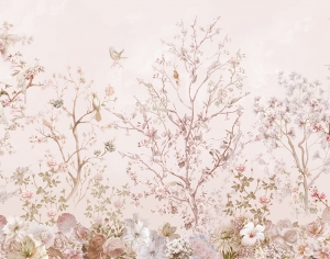 现代淡粉色花鸟壁纸-ID:594418056