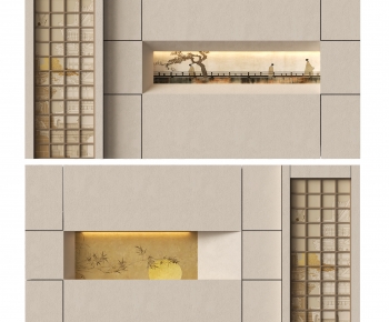 New Chinese Style TV Wall-ID:614380865