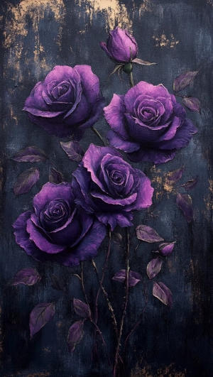 现代复古紫色玫瑰花油画-ID:743542919