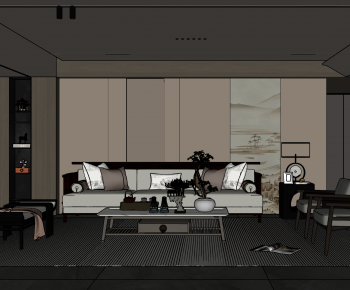 New Chinese Style A Living Room-ID:952383044