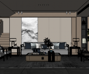 New Chinese Style A Living Room-ID:742661955