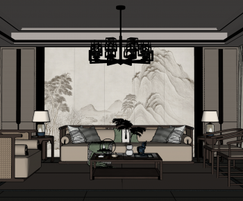 New Chinese Style A Living Room-ID:129680663