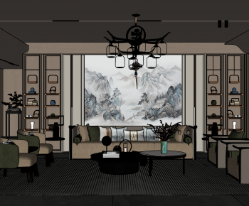 New Chinese Style A Living Room-ID:459170392