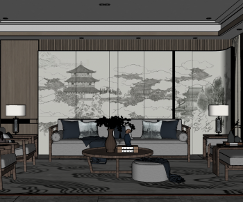 New Chinese Style A Living Room-ID:732377056
