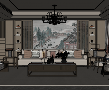 New Chinese Style A Living Room-ID:934722905