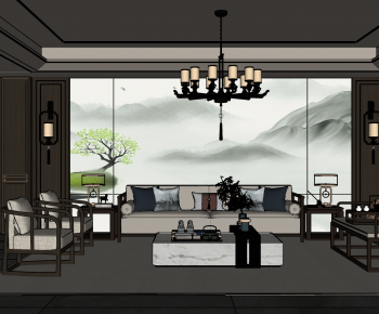 New Chinese Style A Living Room-ID:702126036