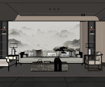 New Chinese Style A Living Room-ID:955262909